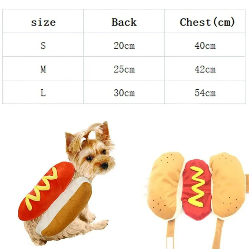 Funny Hot Dog Halloween Costume for Dogs & Cats, Adjustable Pet Party Outfit