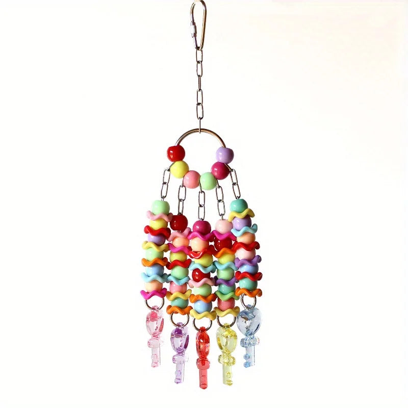 Acrylic Bird Toy with Bells & Colorful Strings