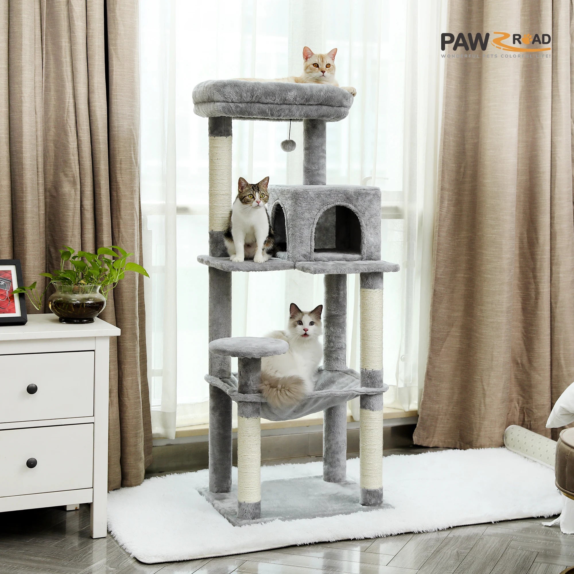 5-Level Cat Tree Tower for Large Cats with Hammock, Condo & Scratching Posts