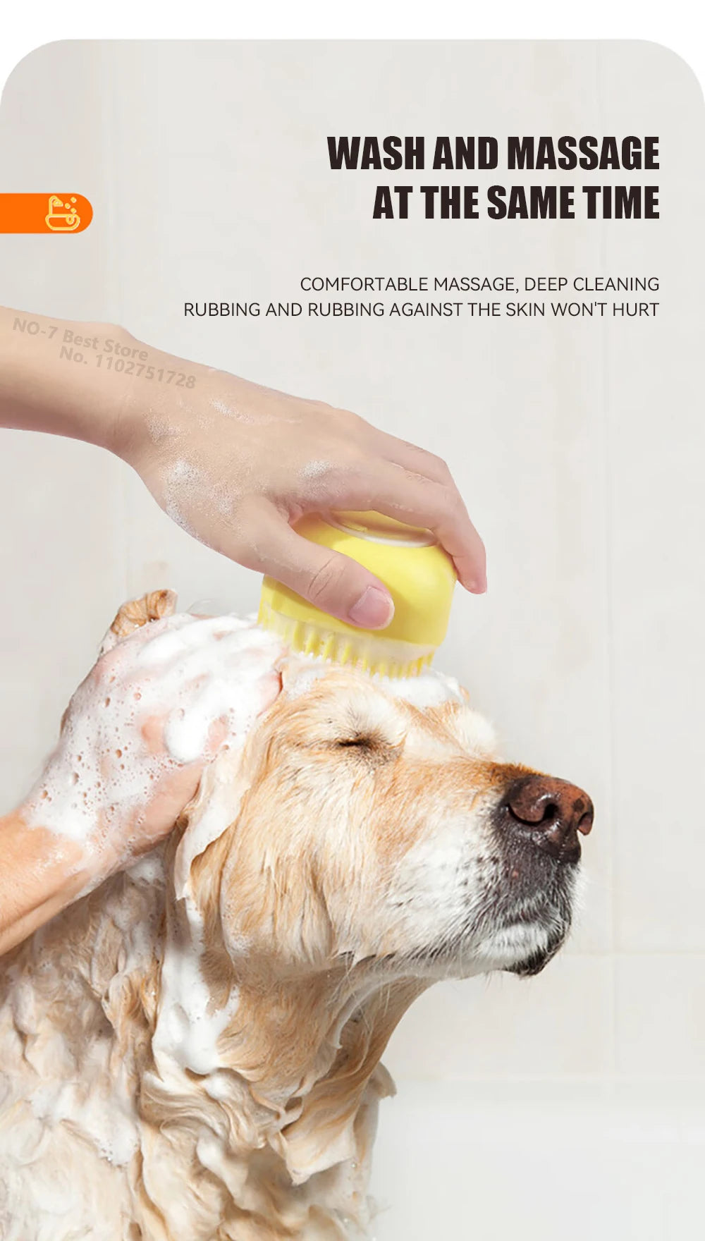 Dog & Cat Bath Brush — Silicone Grooming Tool with Shampoo Dispenser
