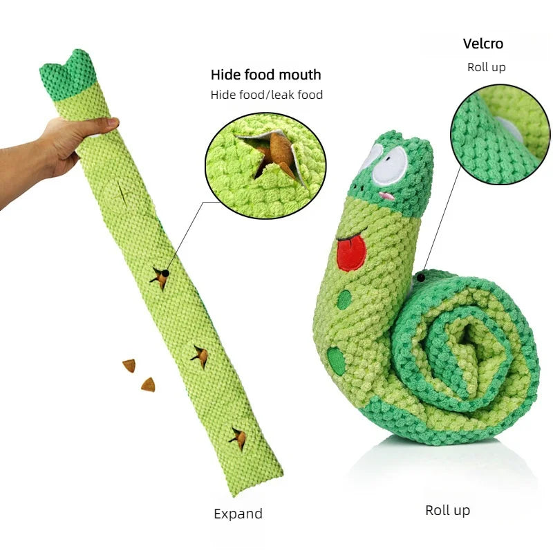 Interactive Dog Puzzle Feeder Toy, Indestructible Plush Squeaky Snail for Puppies and Dogs