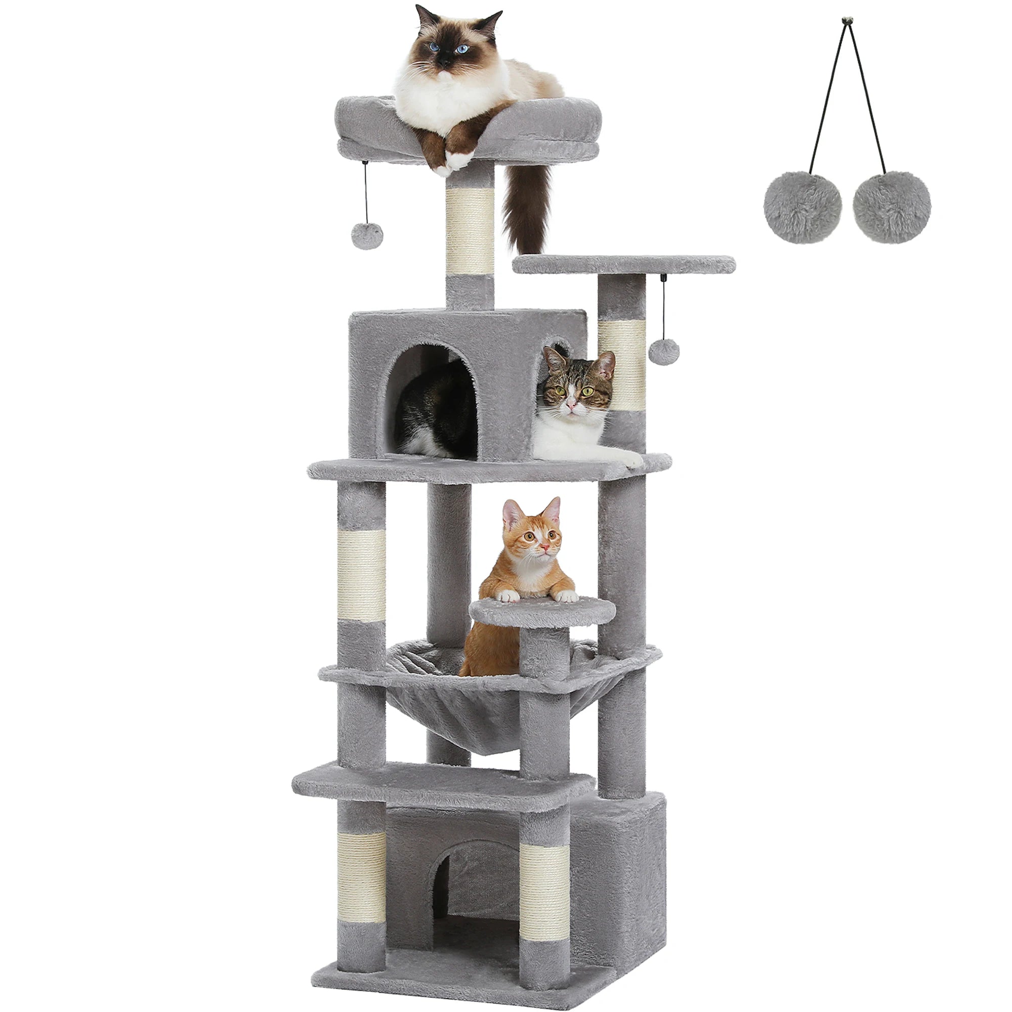 184cm Large Cat Tree Tower with Hammock, Scratching Posts & Condos