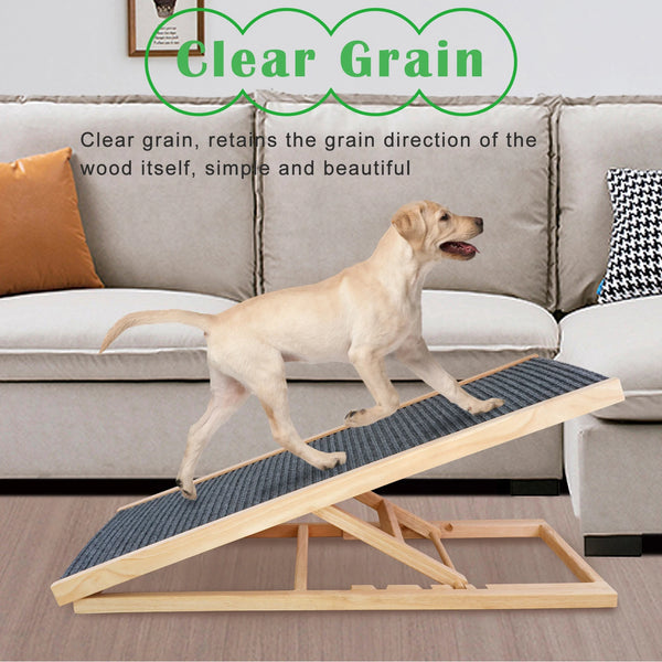 Adjustable Wooden Pet Ramp with Non-Slip Carpet