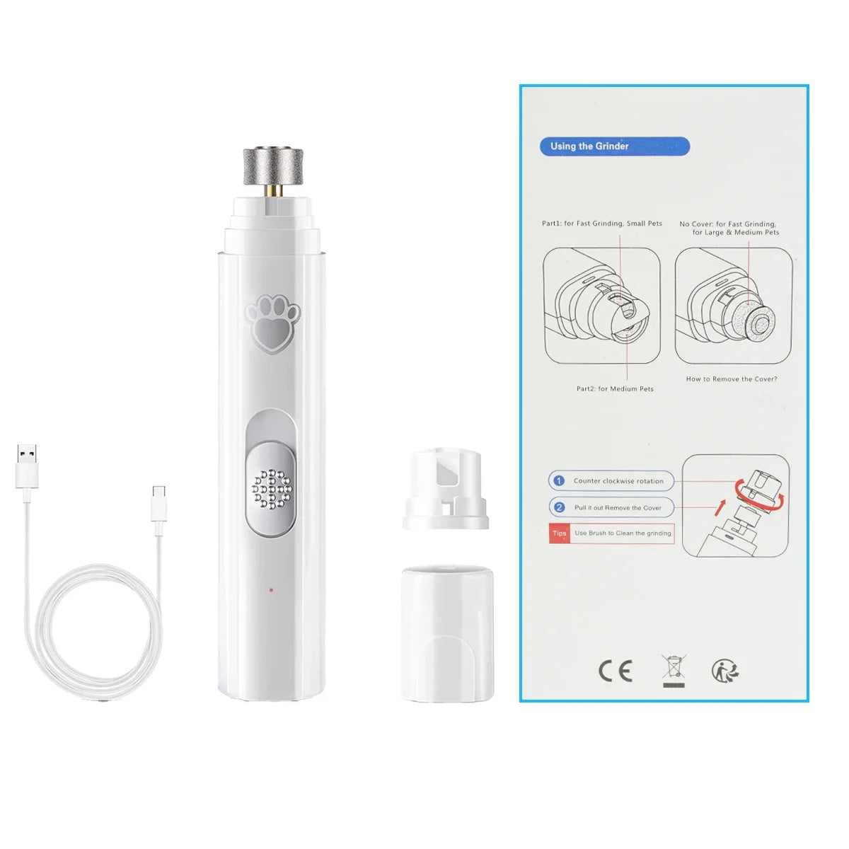USB Rechargeable Pet Nail Clipper with Polisher Wheel