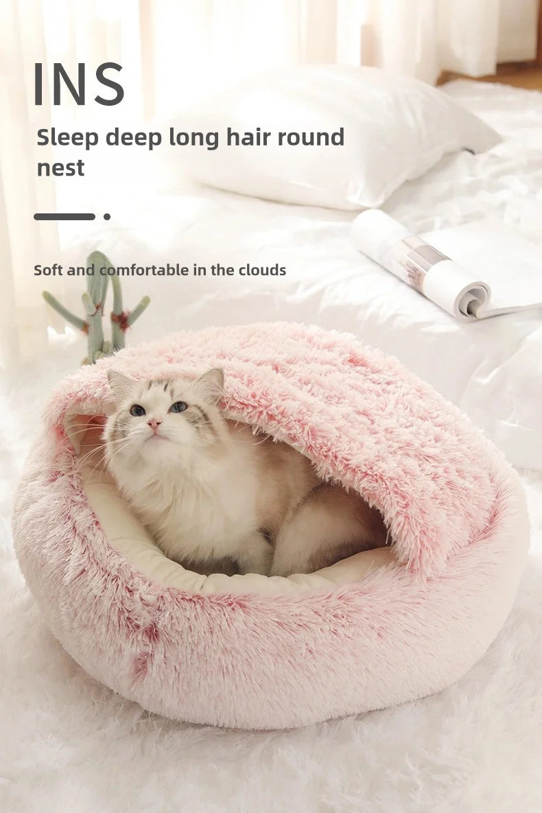 Soft Plush Semi-Enclosed Pet Bed