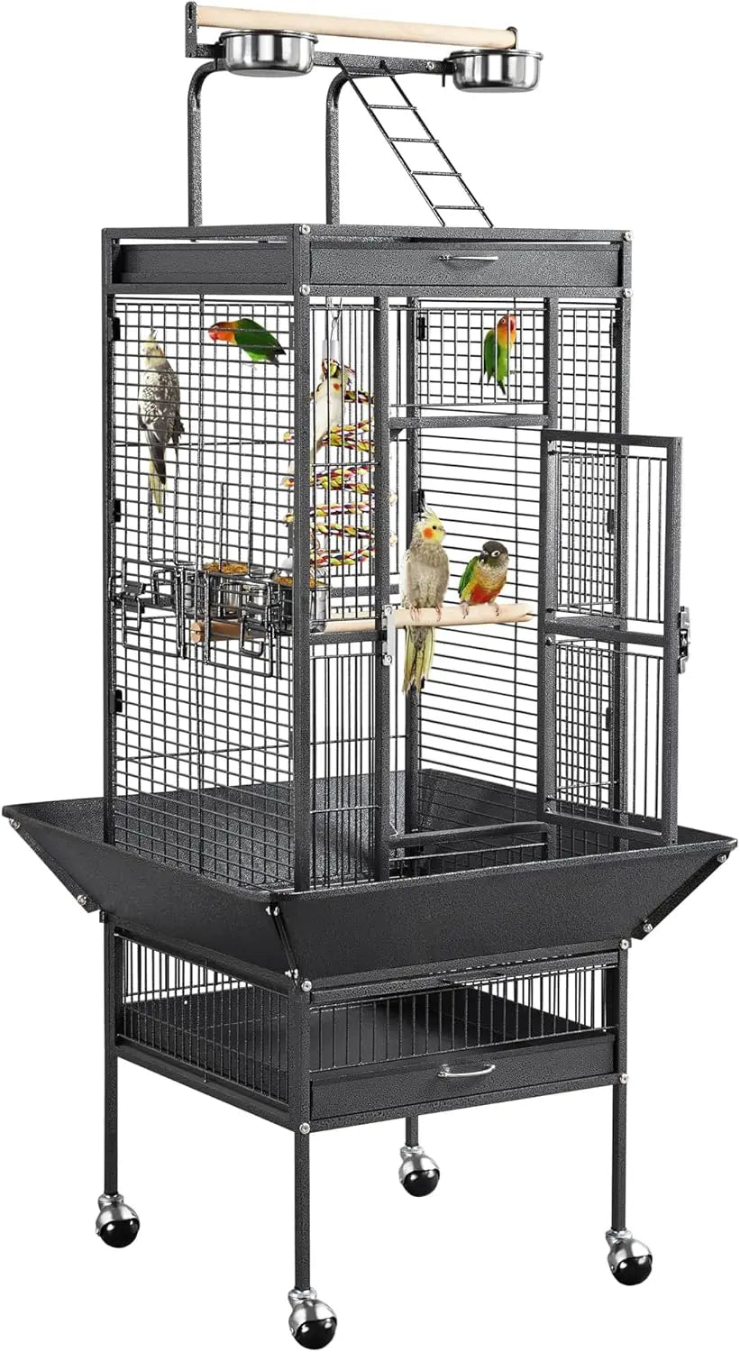 Large Parrot Cage – with Rooftop Playground & Rolling Wheels