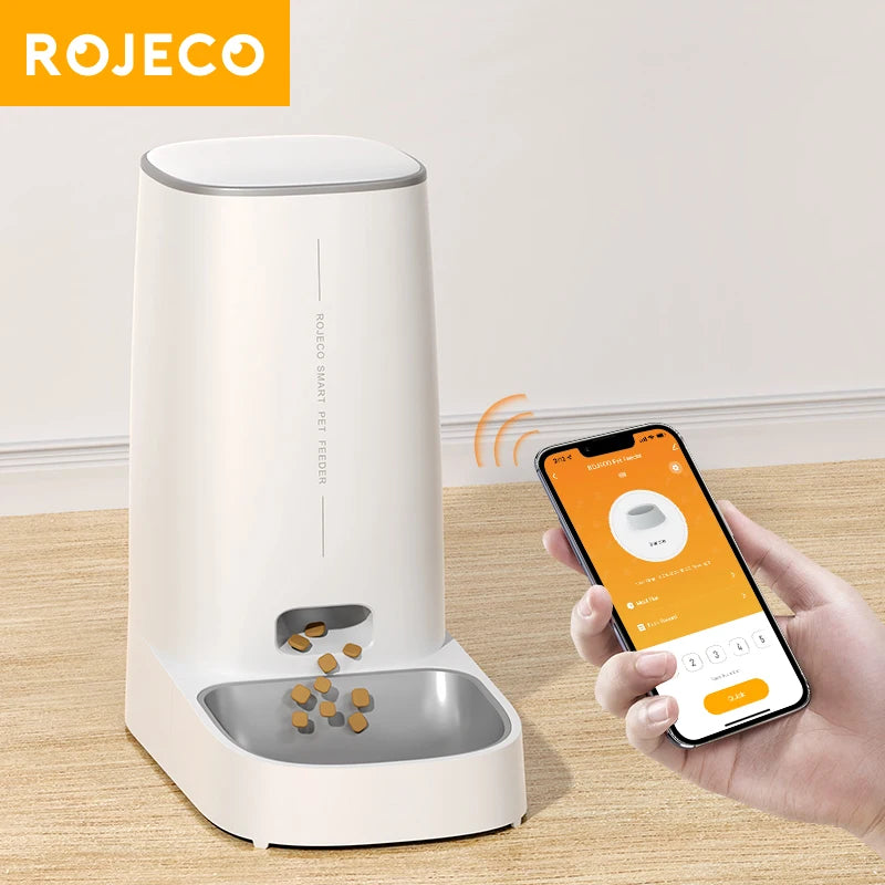 ROJECO Automatic Smart WiFi Pet Feeder, Remote-Controlled Cat & Dog Food Dispenser