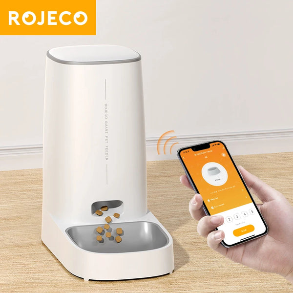 ROJECO Automatic Smart WiFi Pet Feeder, Remote-Controlled Cat & Dog Food Dispenser