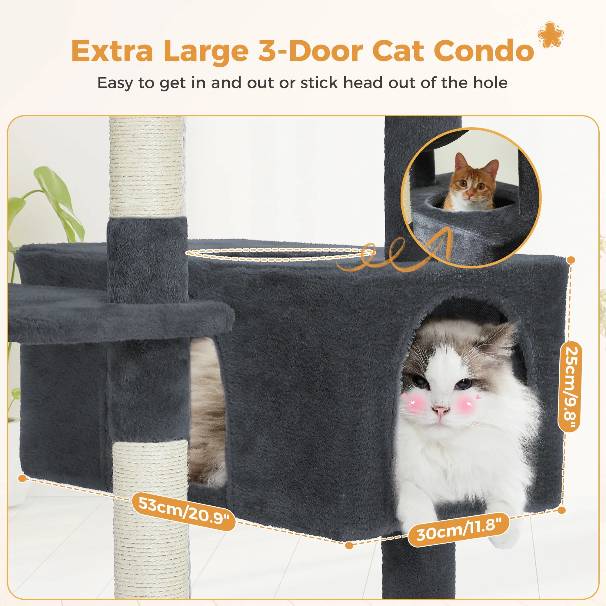 184cm Large Cat Tree Tower with Hammock, Scratching Posts & Condos