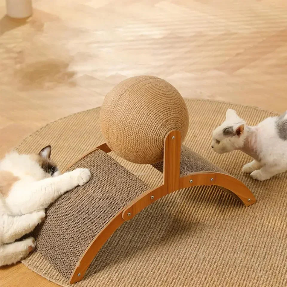 Wooden Cat Scratcher with Sisal Ball & Board