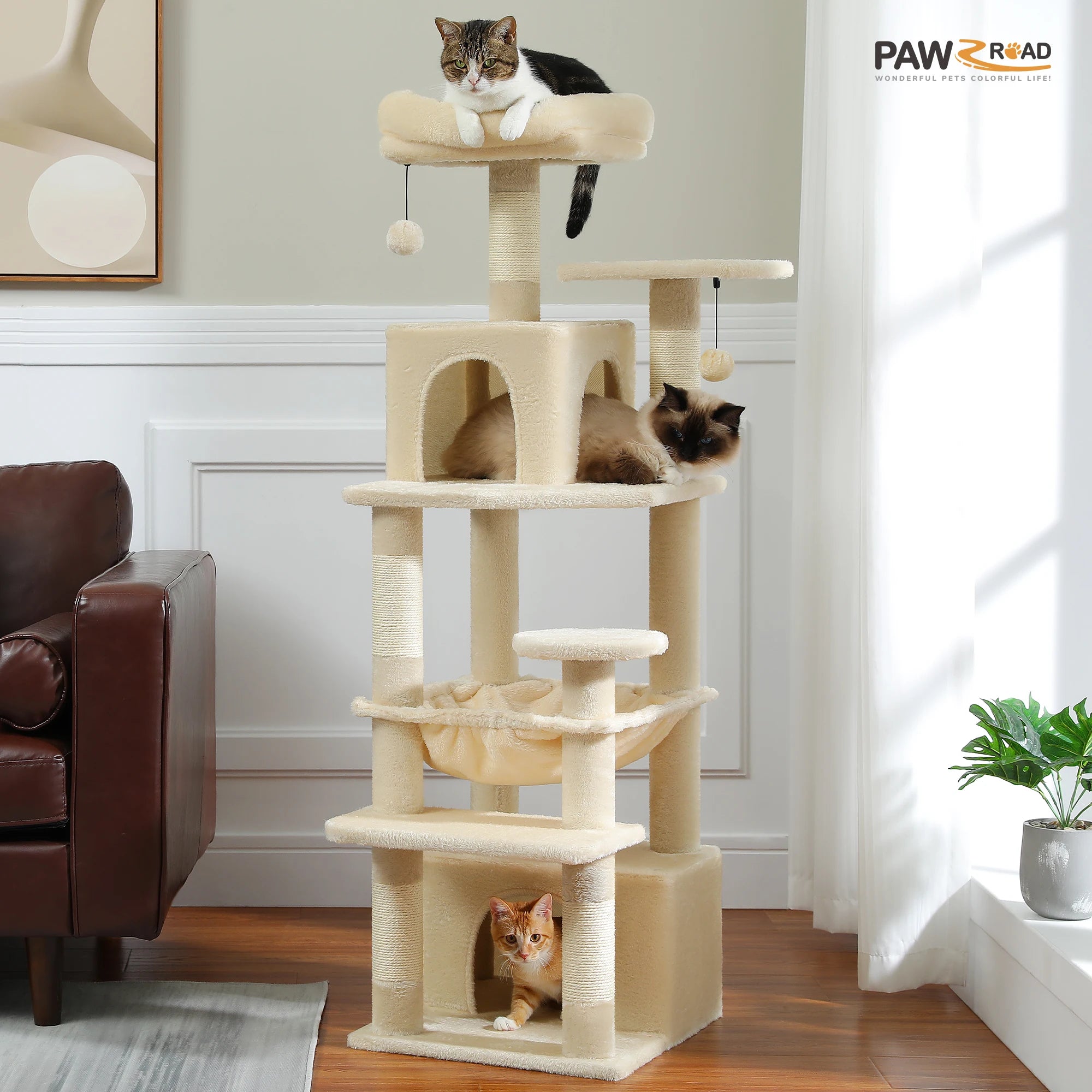 184cm Large Cat Tree Tower with Hammock, Scratching Posts & Condos