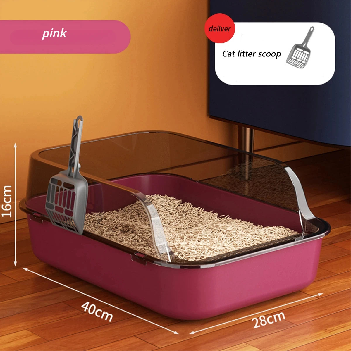 Semi-Enclosed High-Sided Cat Litter Box with Splash Guard