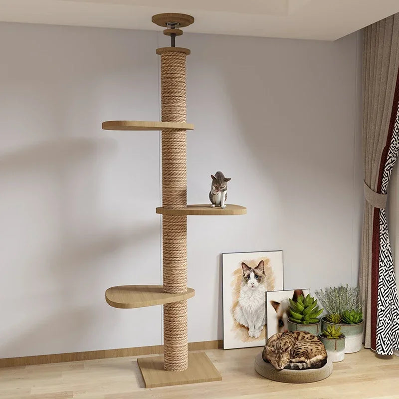 Solid Wooden Multilayer Cat Tree Tower & Climbing Frame