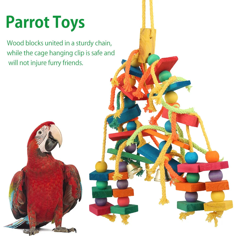 Wood & Cotton Rope Parrot Toy