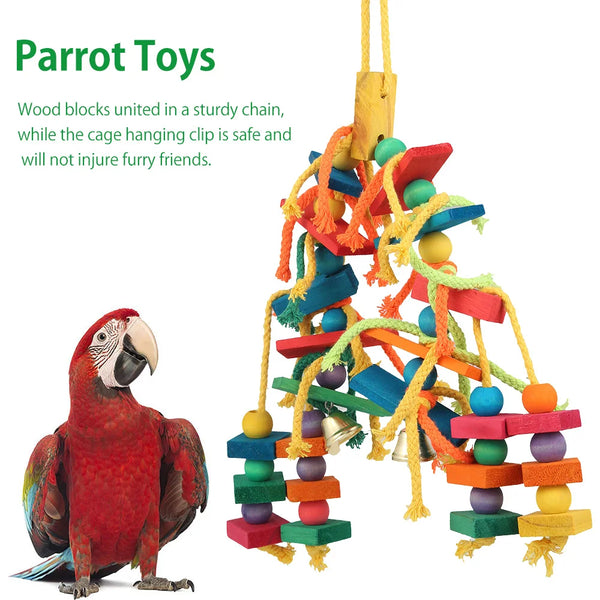 Wood & Cotton Rope Parrot Toy