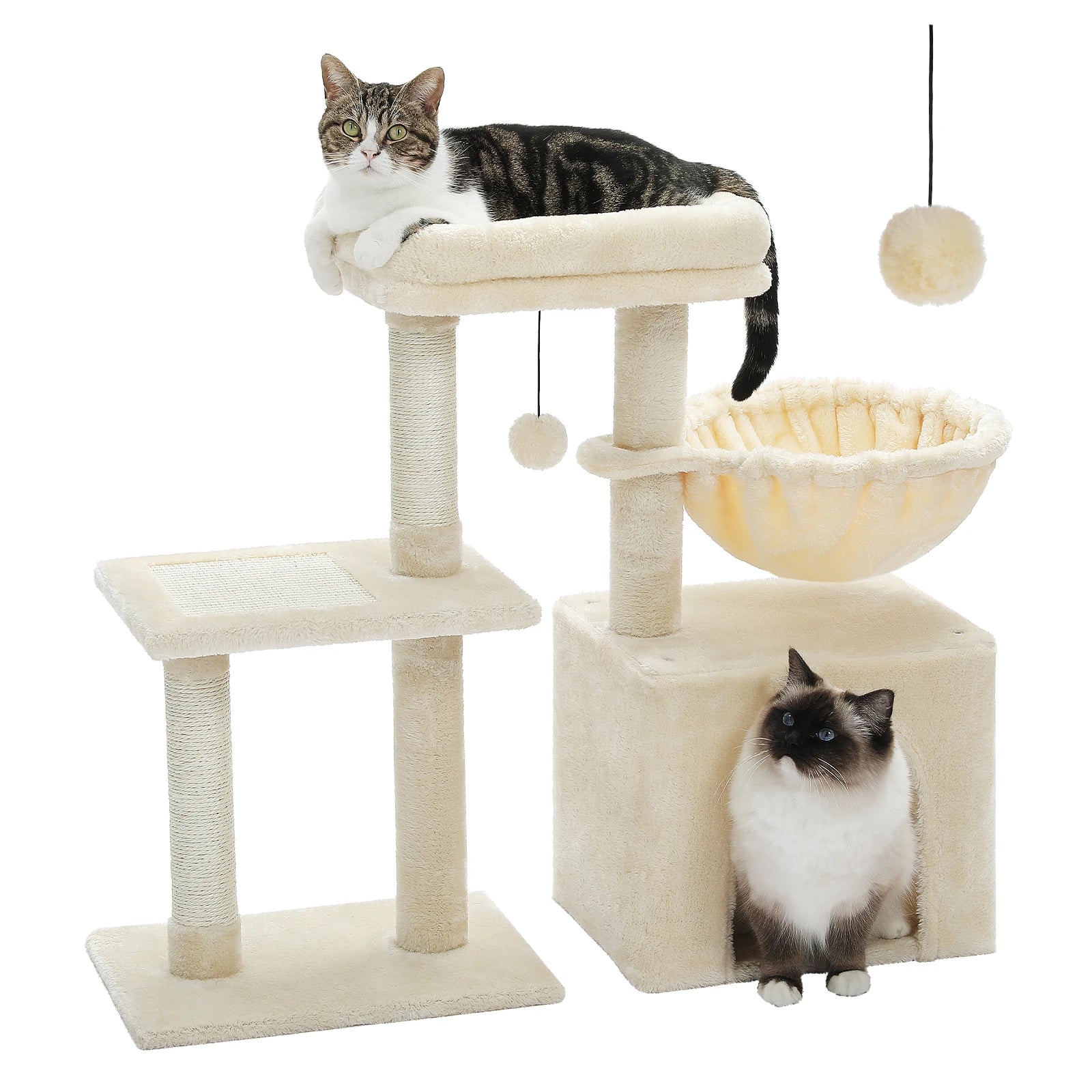 Cat Tree Tower with Scratching Posts, Hammock & Removable Top Perch