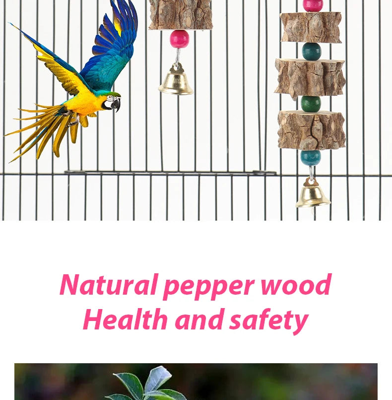 Natural Wooden Parrot Chew Toy — Bird Cage Chewing & Destruction Toy