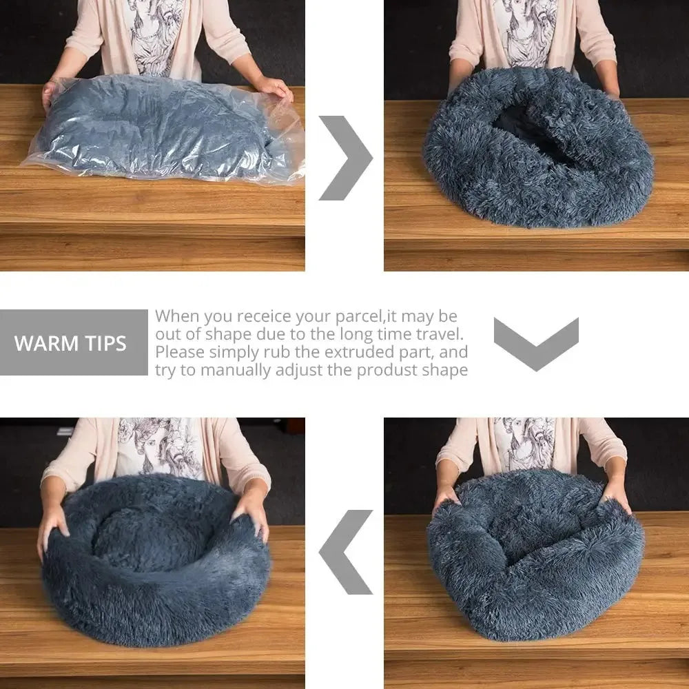 Winter Plush Round Dog & Cat Bed