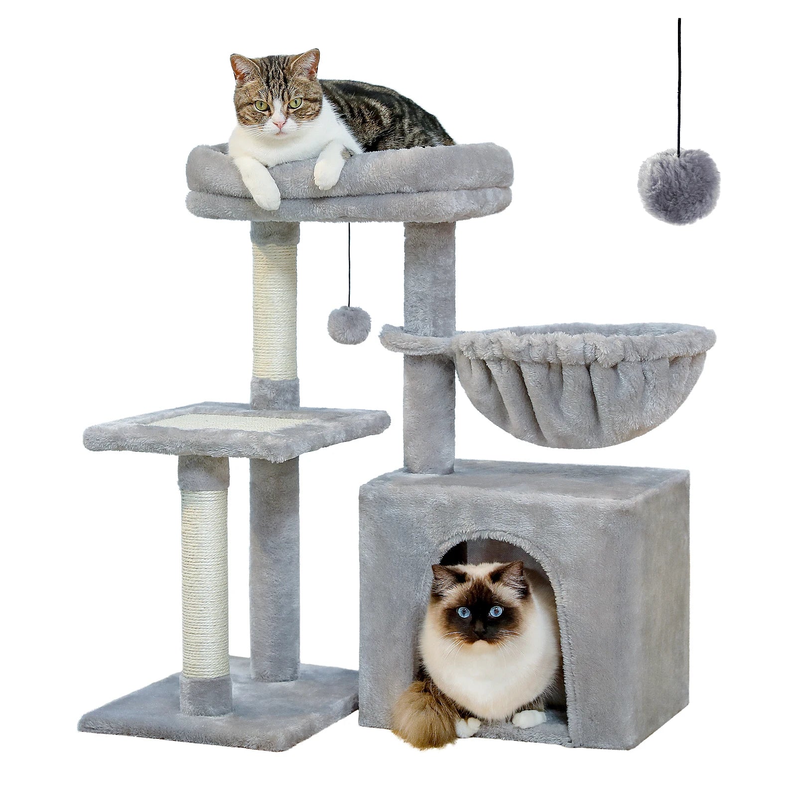Cat Tree Tower with Scratching Posts, Hammock & Removable Top Perch