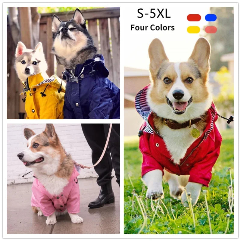 Dog Raincoat with Hood, Reflective Zip-Up Pet Jacket Windbreaker, S-5XL Large Breed