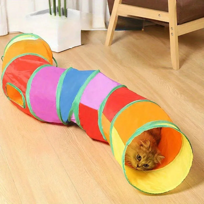 Foldable Cat Tunnel Toy, Indoor S-Type Play Tunnel with Crinkle Paper for Cats & Kittens