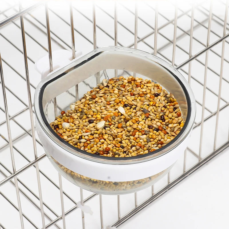 Detachable Transparent Plastic Bird Feeding Bowl, Hanging Food & Water Cup for Parrots