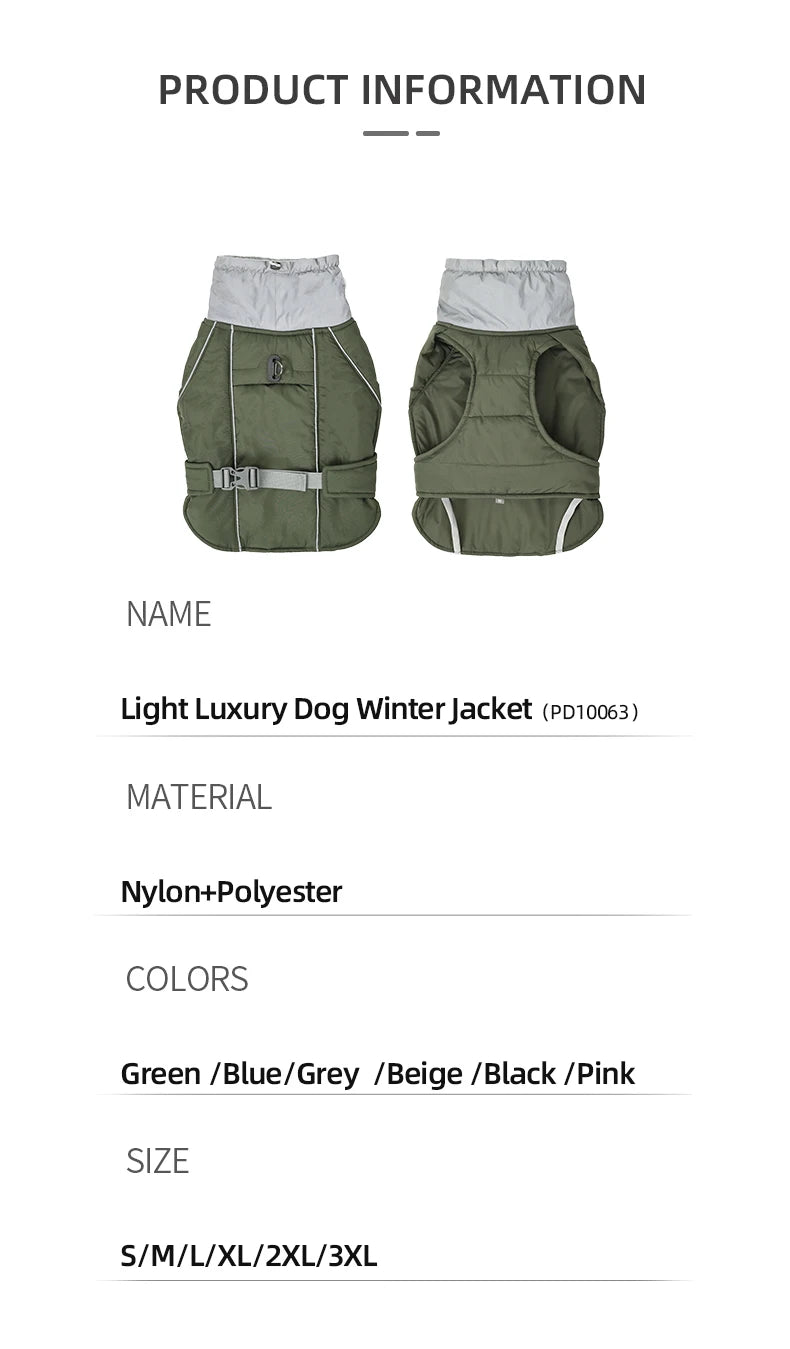 Luxury Winter Dog Jacket, Waterproof Padded Warm Coat with Reflective Safety