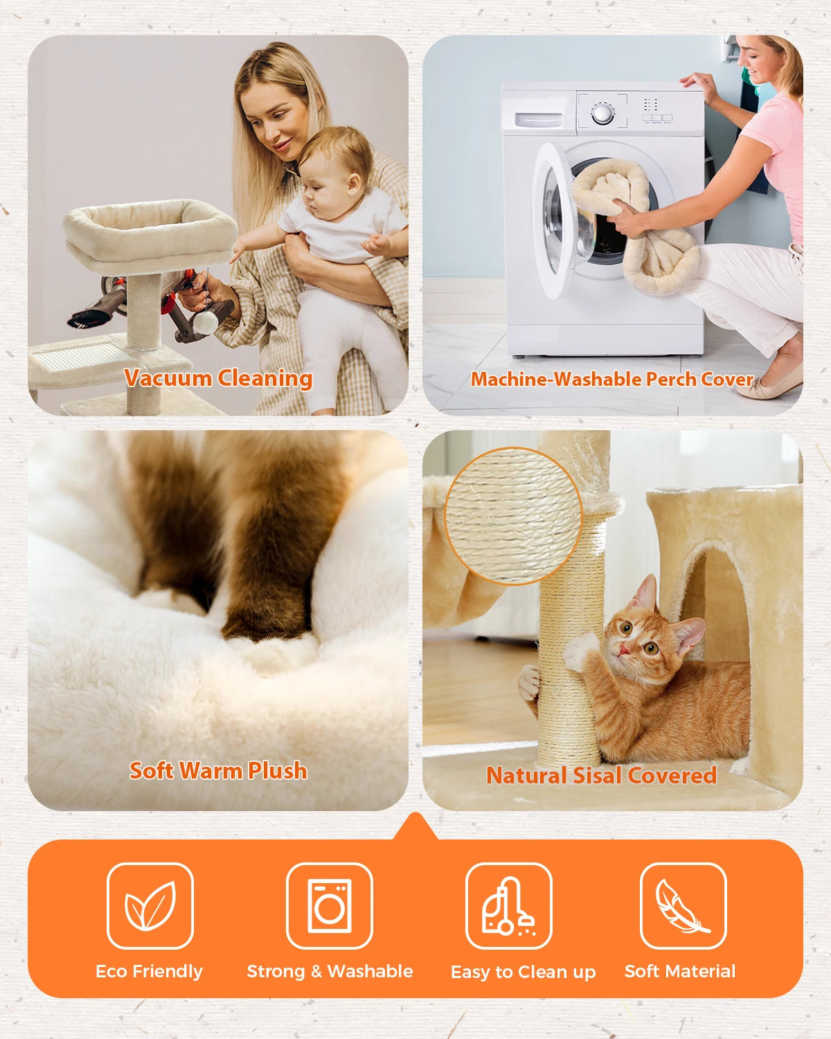 Cat Tree Tower with Scratching Posts, Hammock & Removable Top Perch