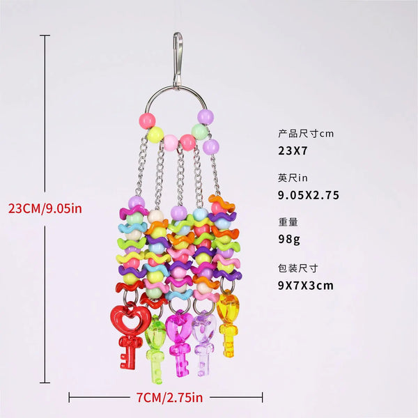 Acrylic Bird Toy with Bells & Colorful Strings