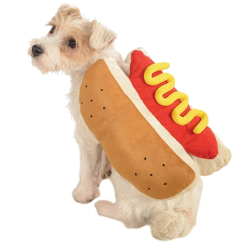Funny Hot Dog Halloween Costume for Dogs & Cats, Adjustable Pet Party Outfit