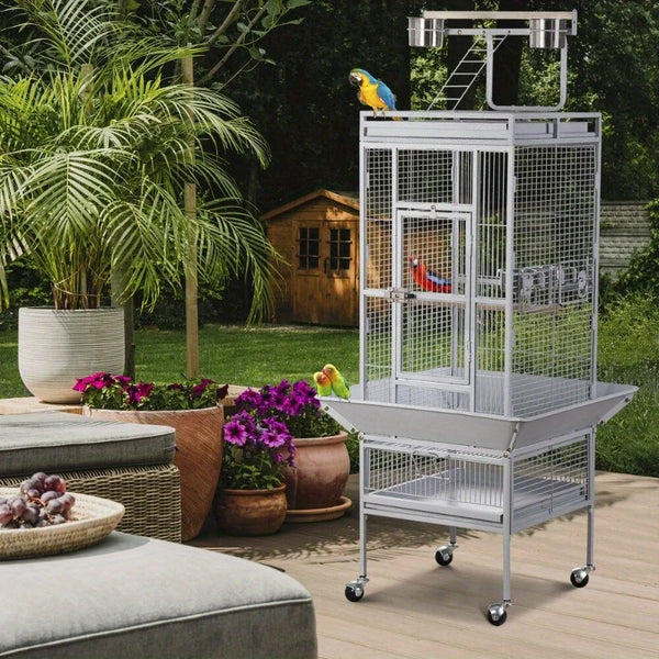 Large Parrot Cage – Playtop Bird Cage with Rolling Stand