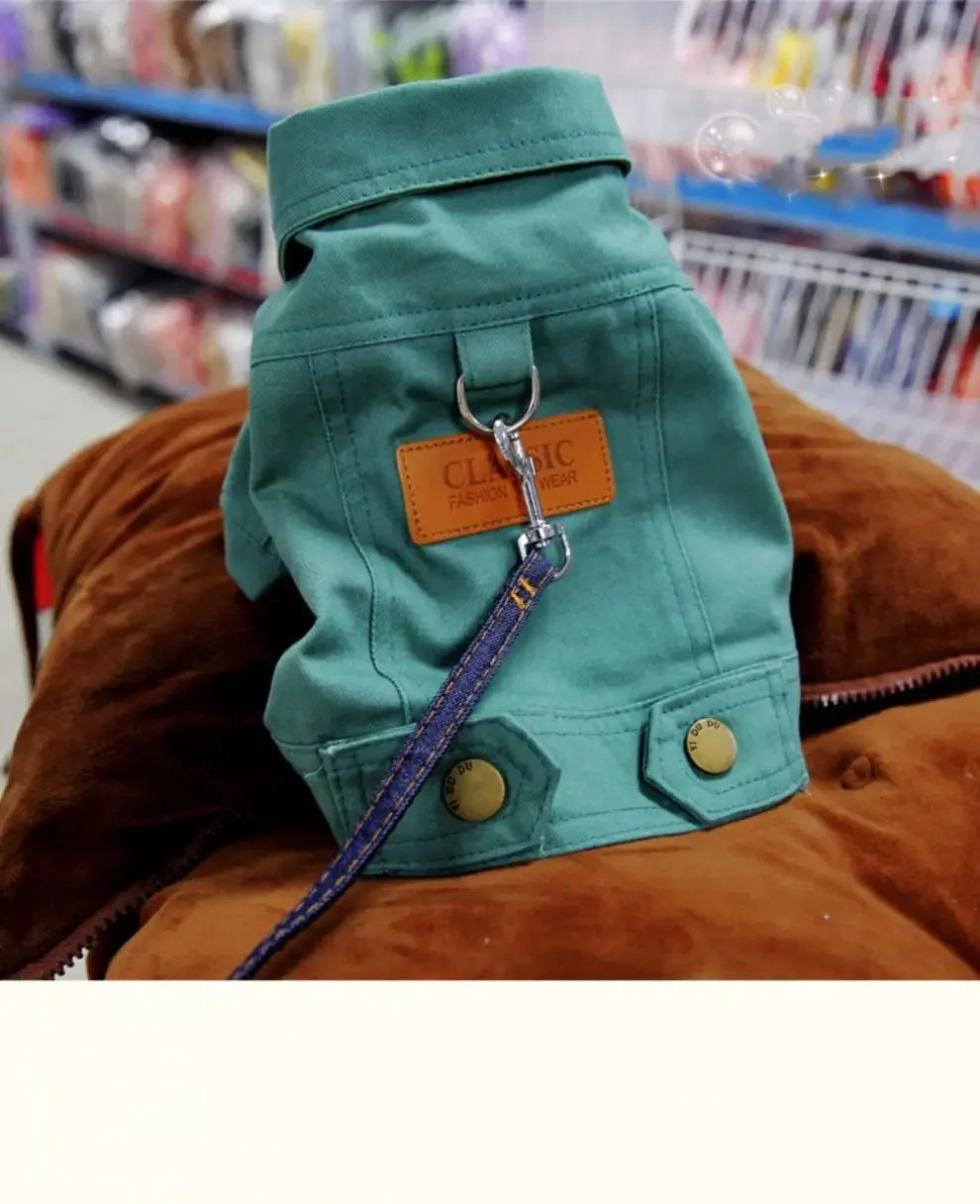 Dog Denim Jacket with Leash Ring, Spring & Summer Outfit for Small and Medium Dogs