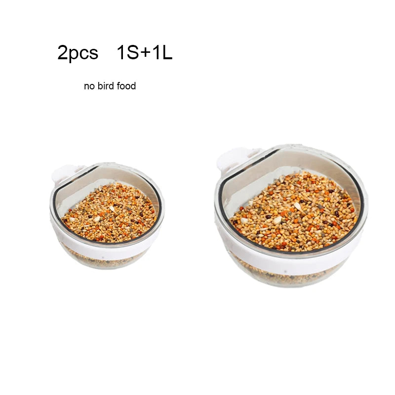 Detachable Transparent Plastic Bird Feeding Bowl, Hanging Food & Water Cup for Parrots