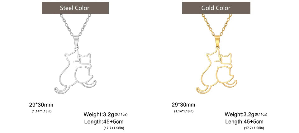 Hugging Puppy & Kitten Pendant Necklace for Pet Lovers