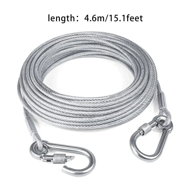 Double-Headed Dog Tie-Out Cable Leash – Heavy-Duty Outdoor Steel Wire with Metal Buckles