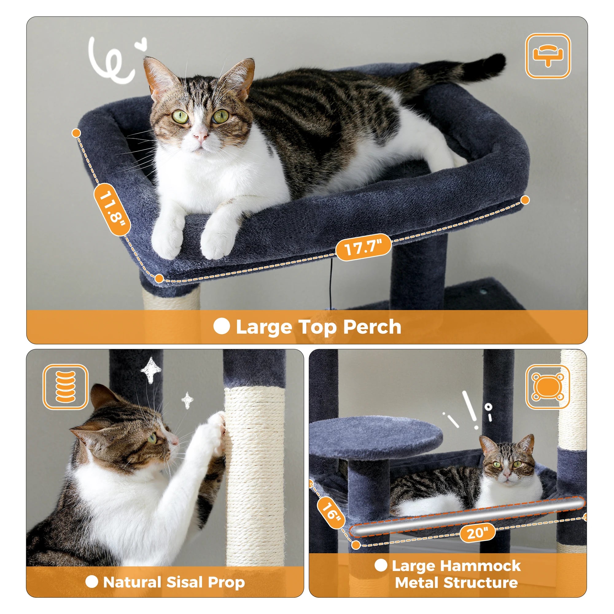 5-Level Cat Tree Tower for Large Cats with Hammock, Condo & Scratching Posts