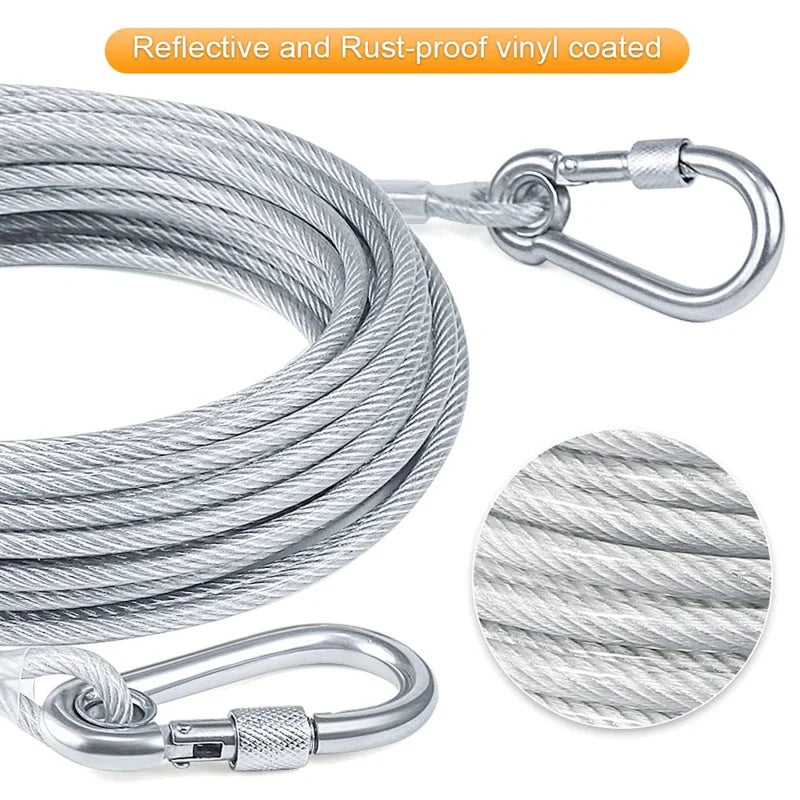 Double-Headed Dog Tie-Out Cable Leash – Heavy-Duty Outdoor Steel Wire with Metal Buckles