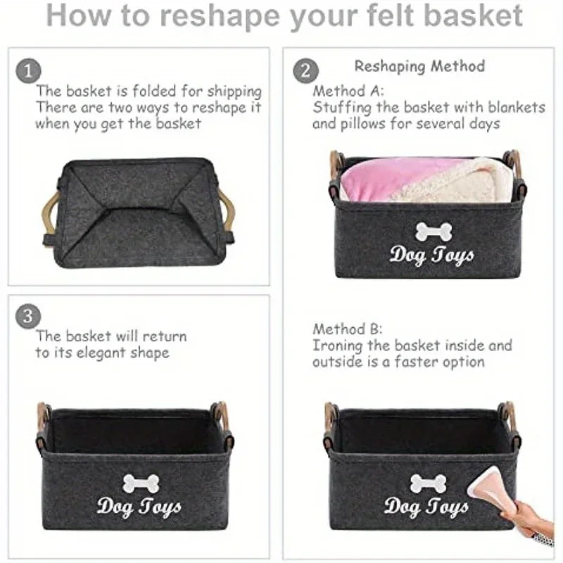 Felt Pet Toy Storage Box, Dog Toy Basket for Organizing Pet Supplies