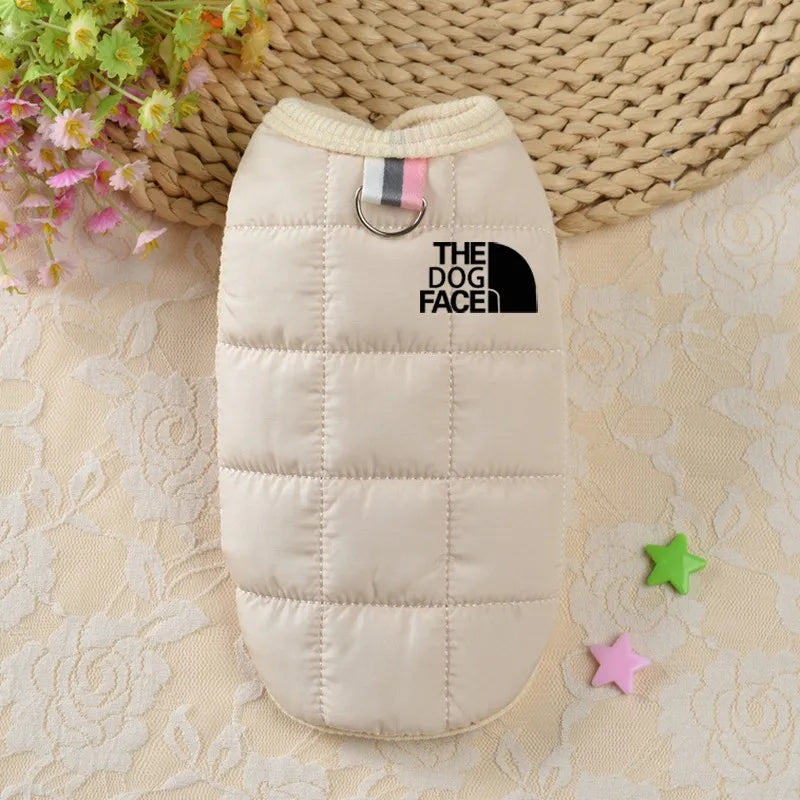 Designer Winter Dog Coat – Trendy Warm Pet Jacket with 3D Logo