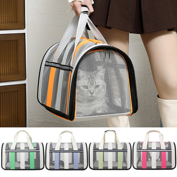 Foldable Portable Pet Carrying Handbag, Mesh Travel Cage for Small & Medium Dogs and Cats