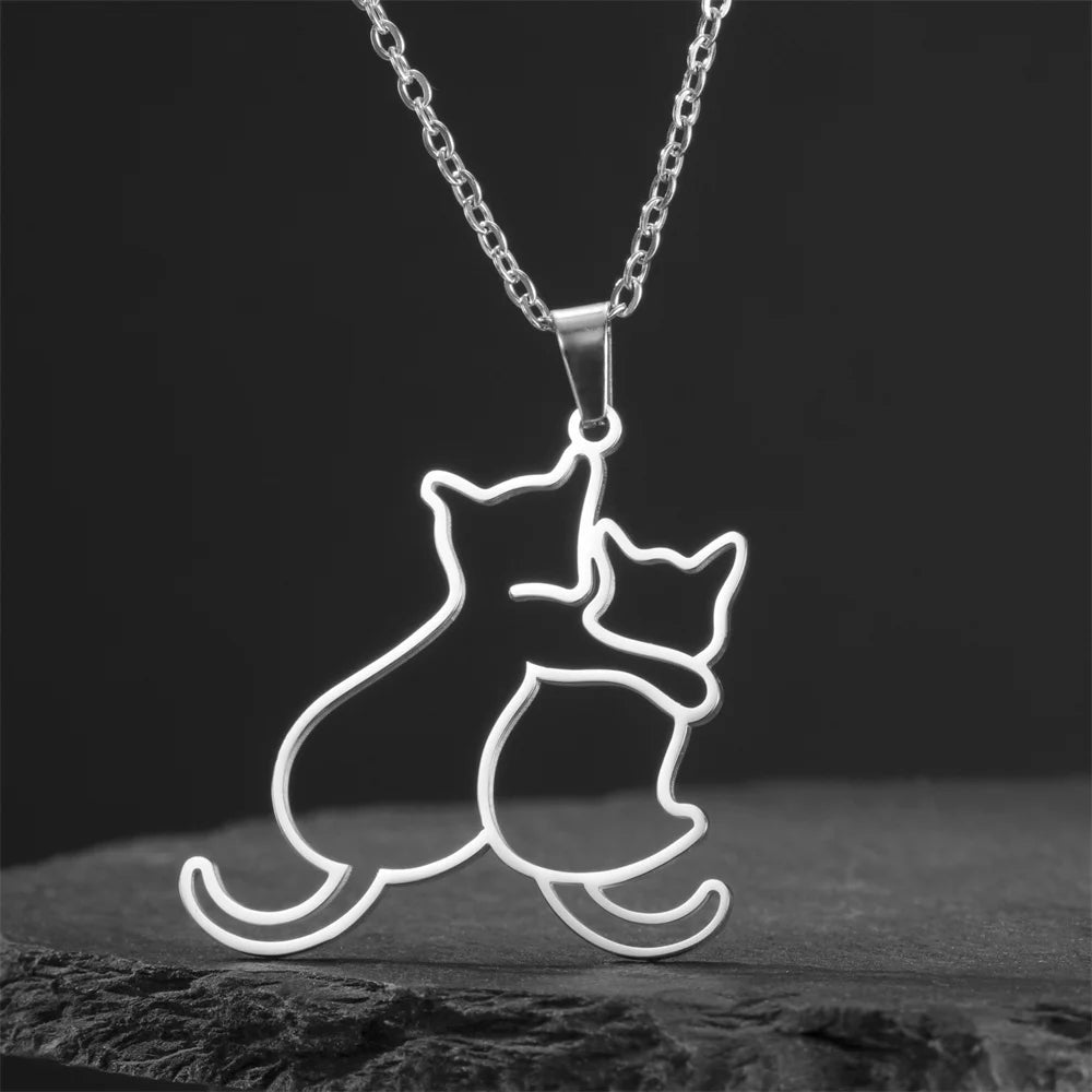 Hugging Puppy & Kitten Pendant Necklace for Pet Lovers