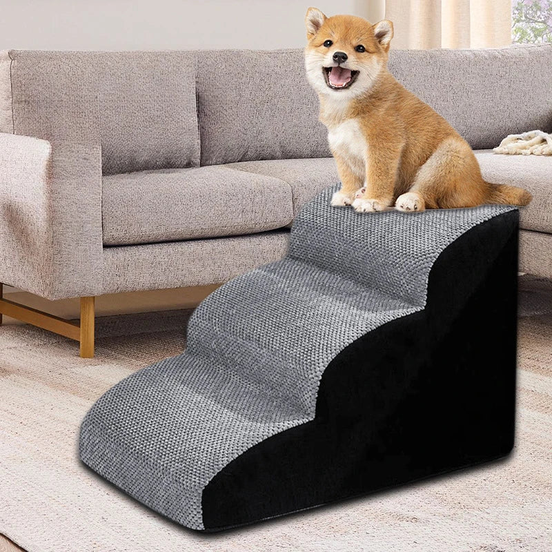 Non-Slip Ramp for Dogs & Cats - 2/3 Step Washable Memory Foam Pet Stairs