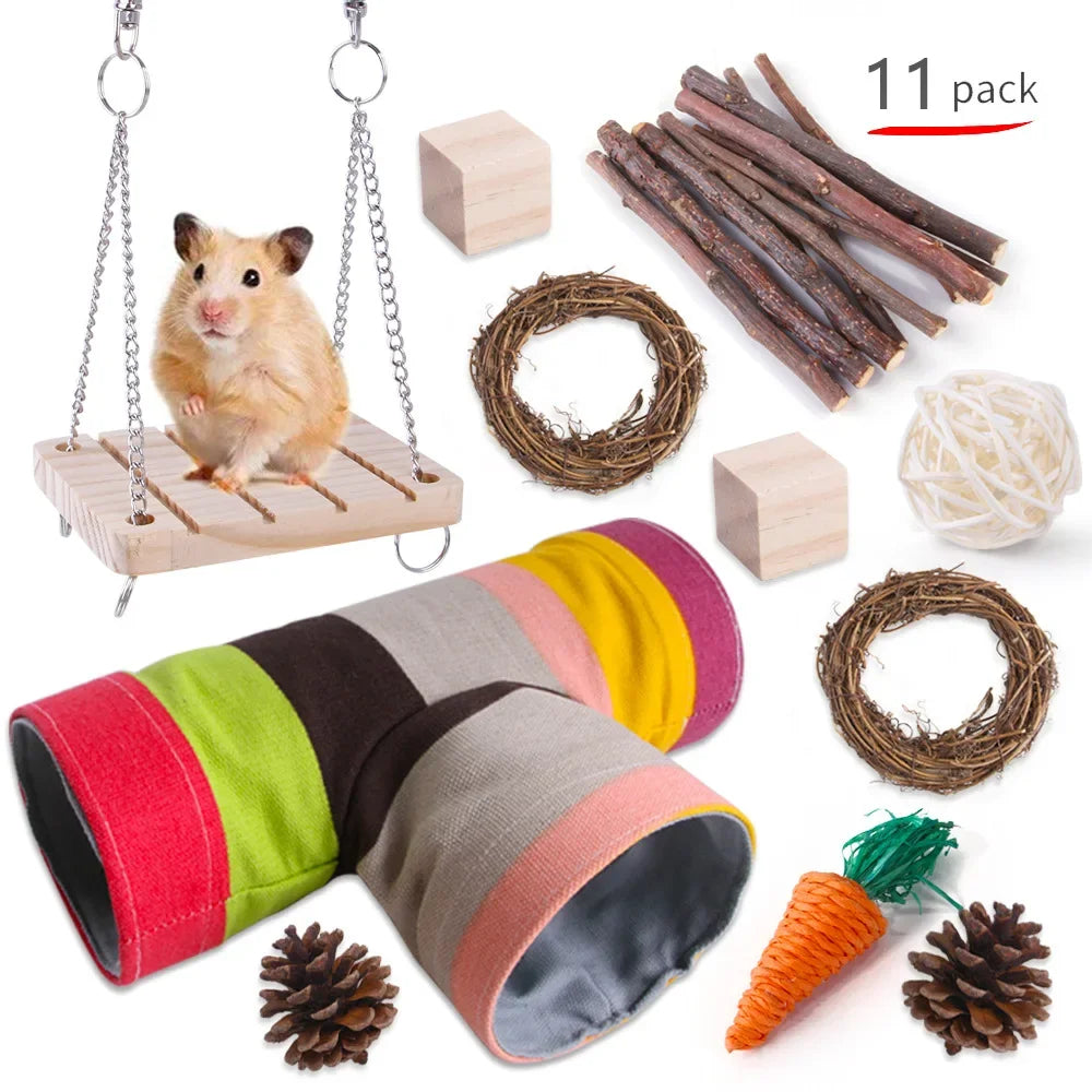 Wooden Toy Set for Hamsters, Rabbits, Guinea Pigs, and Small Pets