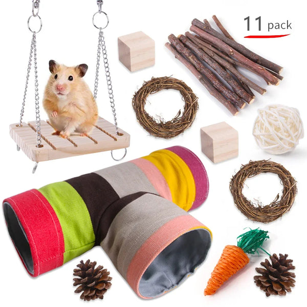 Wooden Toy Set for Hamsters, Rabbits, Guinea Pigs, and Small Pets