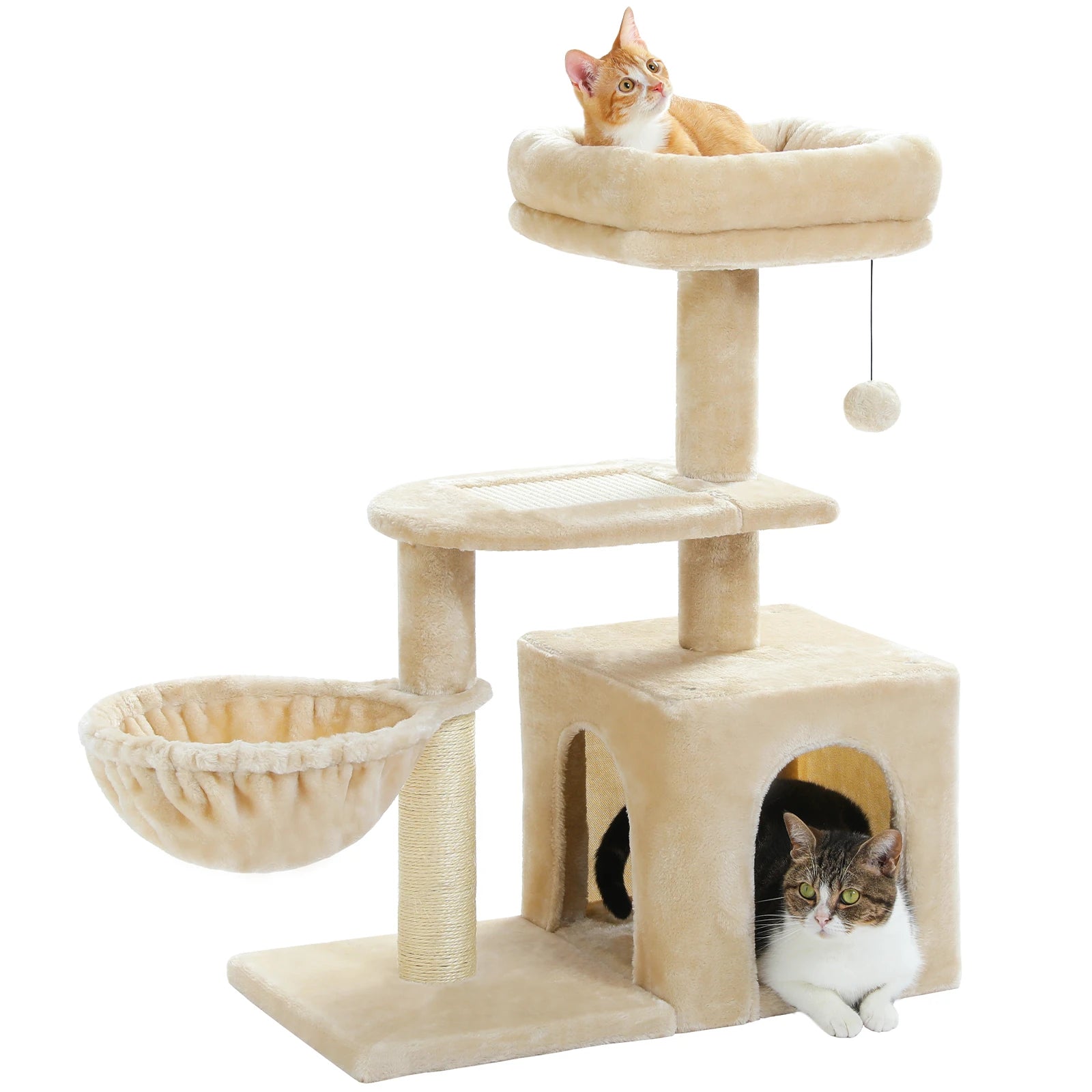Cat Tree Tower with Scratching Posts, Hammock & Removable Top Perch