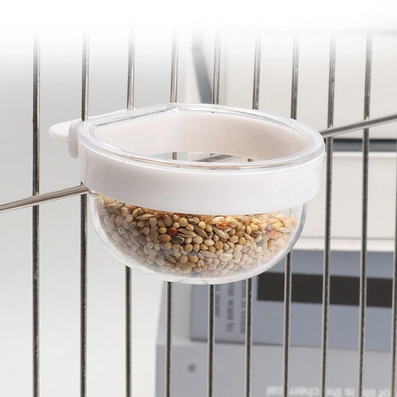 Detachable Transparent Plastic Bird Feeding Bowl, Hanging Food & Water Cup for Parrots