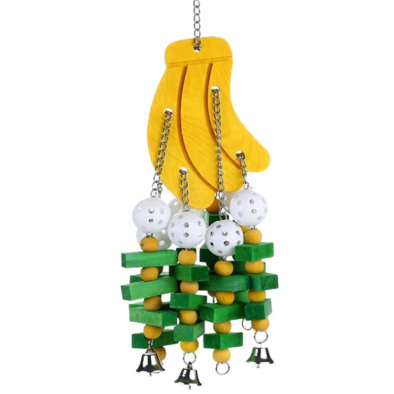 Parrot Chew Toy with Wooden Blocks for Large Birds
