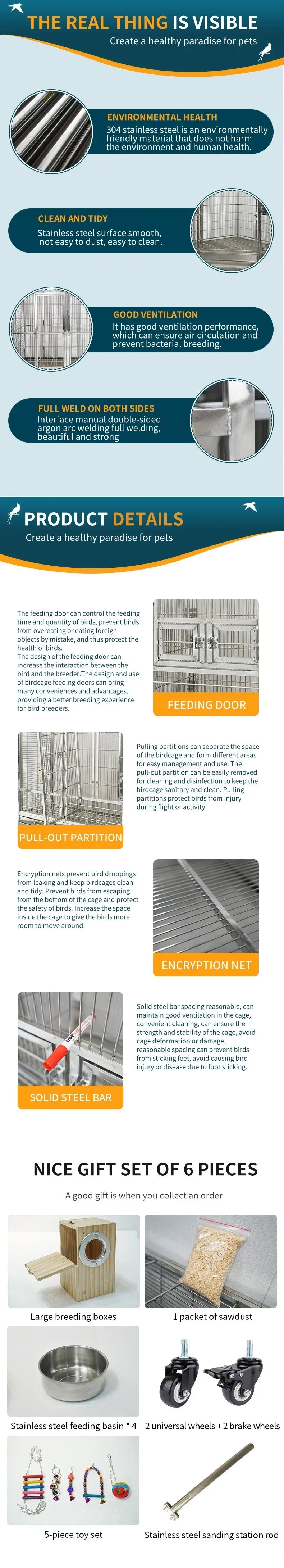 Luxury Stainless Steel Double Bird Cage