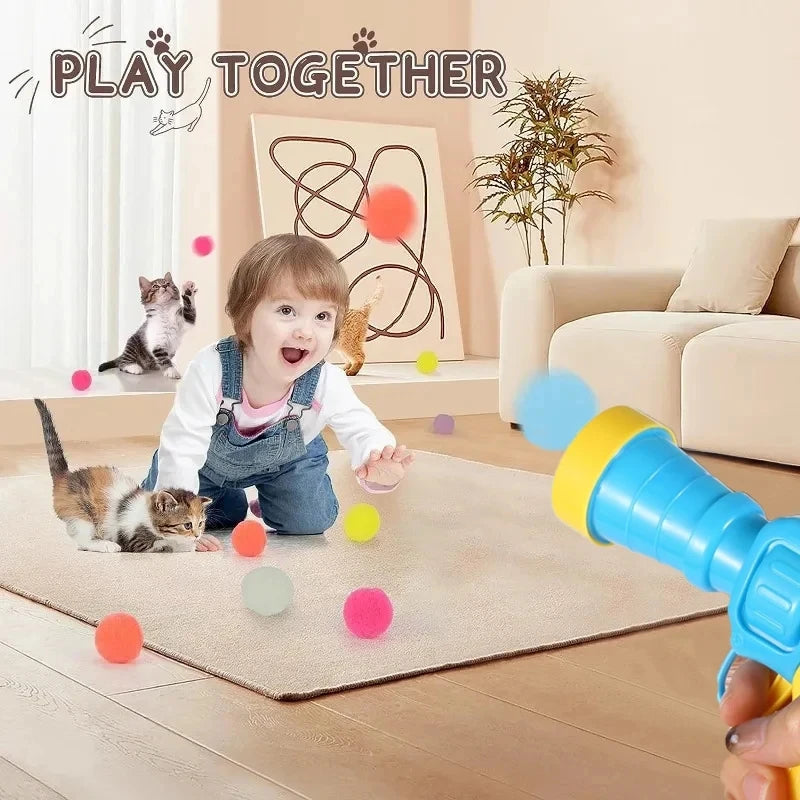 Interactive Cat Toy Launcher – Mini Shooting Game with Plush Balls for Kittens & Pets