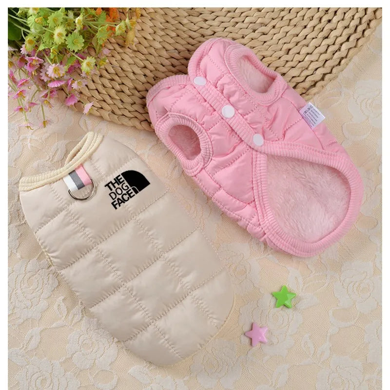 Designer Winter Dog Coat – Trendy Warm Pet Jacket with 3D Logo